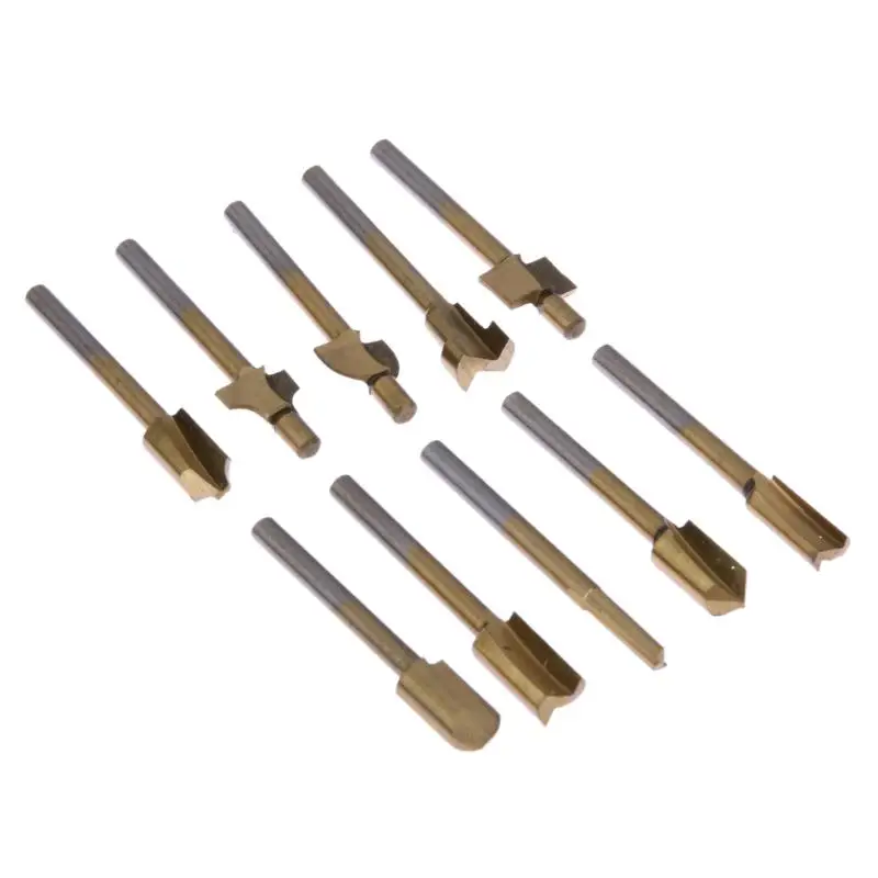 10pcs 1/8" Shank Wood Router Bits Files HSS Titanium Coated Mini 3mm Wood Cutter Milling Cutter Fit for Dremel Rotary