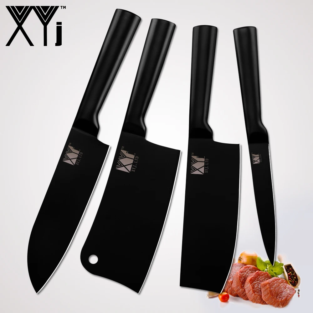 XYj набор кухонных ножей из нержавеющей стали, все черные " утилита 6,5" кухонные Точилки " Santoku точилка для ножей держатель для бара