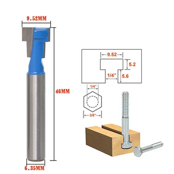 

2pcs 1/4" Shank *3/8 Blue T-Slot Cutter Router Bit for 1/4 Hex Bolt
