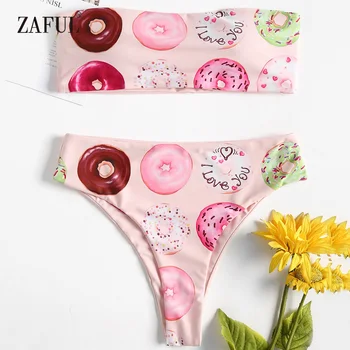

ZAFUL Donut Bandeau Bikini Swimwear Women High Cut Swimsuit Sexy Strapless Bandeau Collar Paaded Donut Biquni Bathing Suit