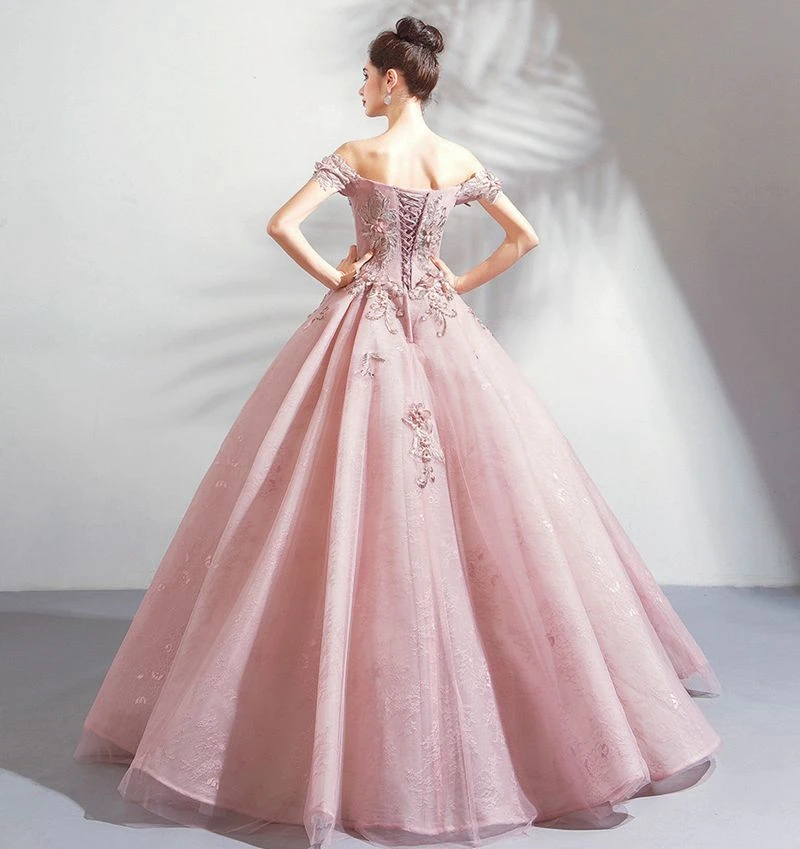 Элегантное розовое платье Quinceanera 2020 новые аппликации с открытыми плечами бисером