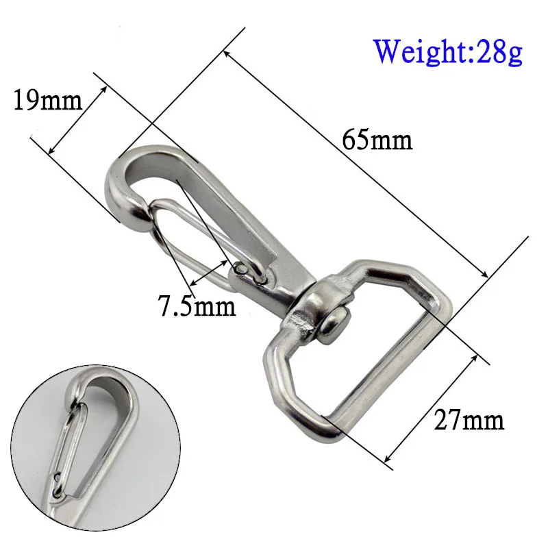 5pcs 65mm Stainless Steel Square Ring Swivel Quick Hook Swivel-Eye Bolt Spring Snap Hooks Hiking Camping Carabiner Pet Chains