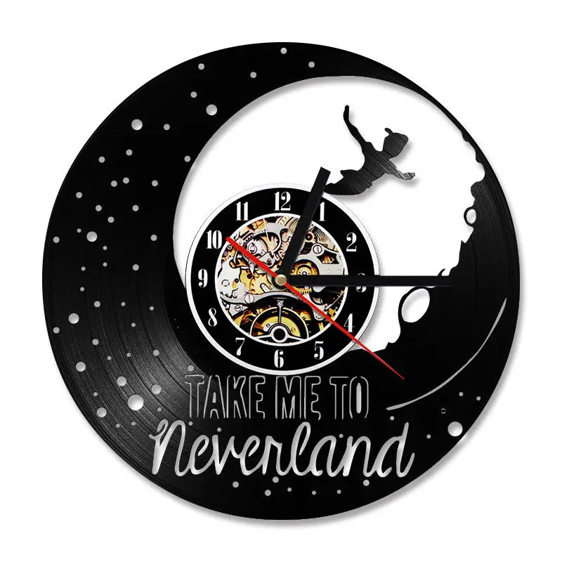 Peter Pan Wall Clock Modern Design Vinyl Record Wall Watch Cute Cartoon