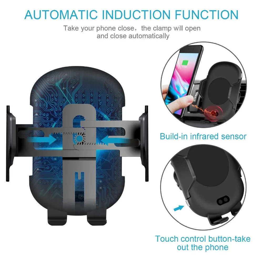 Fdgao Qi Беспроводное Автомобильное зарядное устройство Автоматическое инфракрасное крепление датчика Быстрая зарядка держатель для iPhone 11 Pro X 8 XS Max XR samsung S8 S9