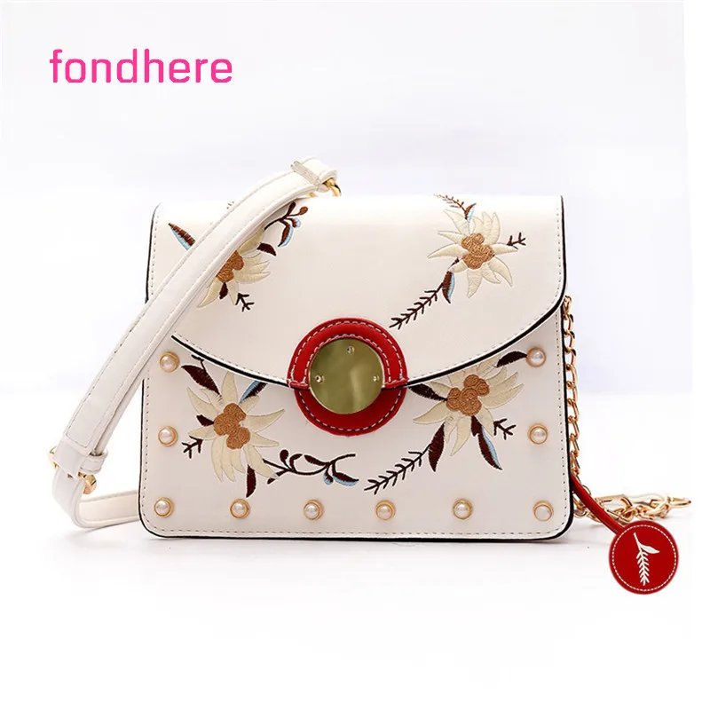 

fondhere 2017 New Women Messenger Bag Flower Crossbody Bags Ladies Leather Handbag Fashion Brand Designers Shoulder Bags