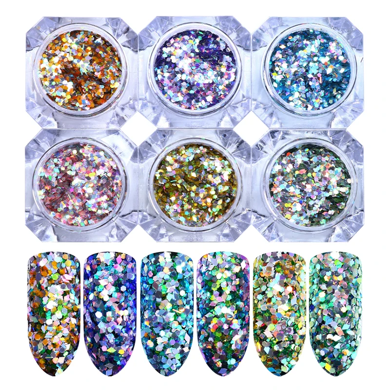 

Holographic Nail Glitter Sequins Powder Laser Colorful Hexagon Rhombus Iridescent Flakes Paillette Nail Art Decoration