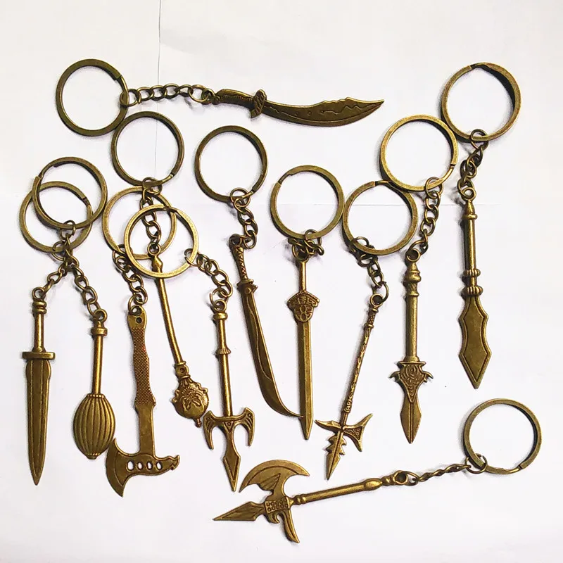

New Fashion Personality Ancient Weapon Model Key Chain Hammer Sword etc Charming Keychains KeyRing Flash Bright Metal ChainRing