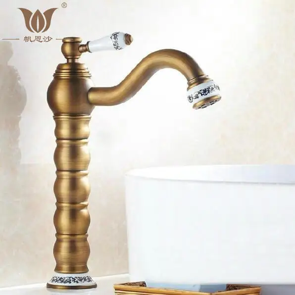 Free shipping Retro Style Deck Mounted Long Neck Swivel Bathroom Sink