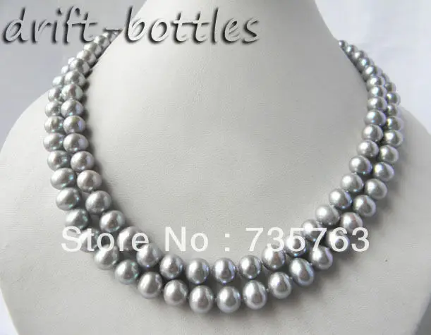 

00367 AAA Nature 2Strands 18'' 9MM Gray Round Freshwater Pearl Necklace