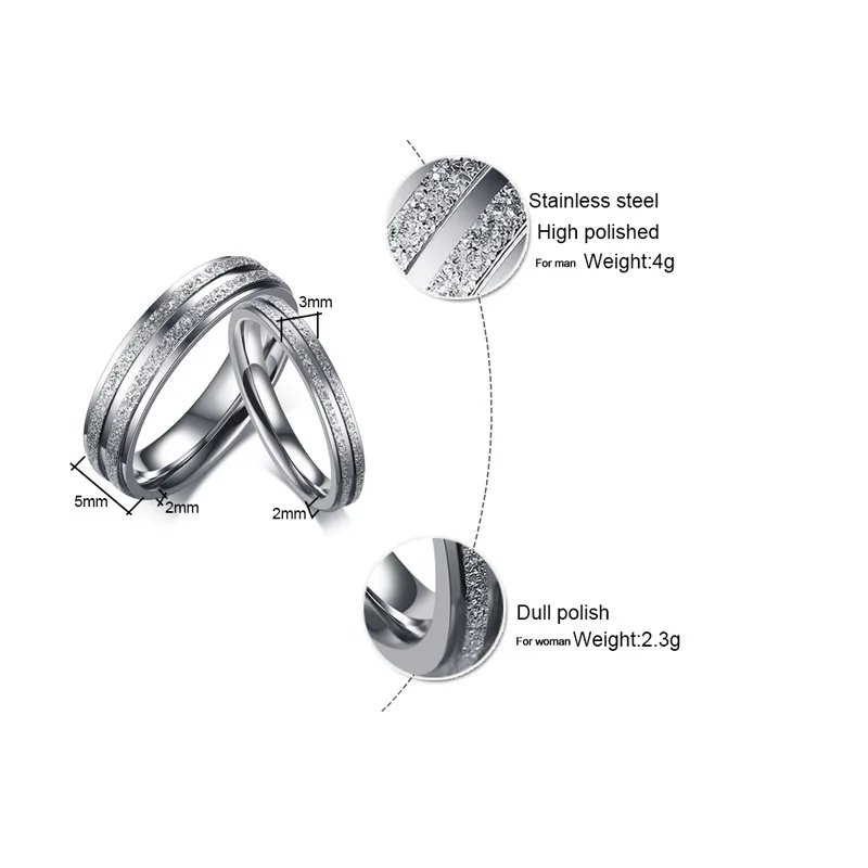 Meaeguet Trendy His and Hers Promise Couple Wedding Bands Dull Polished Stainless Steel Engagement Ring For Women Men