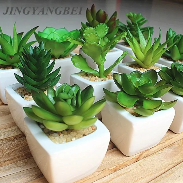 

HOT SALE!!!12pcs/set Mini Artificial Potted Succulent Plant, Windowsill Decoration Plant in ceramic pot home decoration
