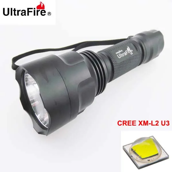 

U-F C8 CREE XM-L2 U3 1800lm Cool White Light 3-Mode High>Middle>Low OP LED Flashlight (1 x 18650)