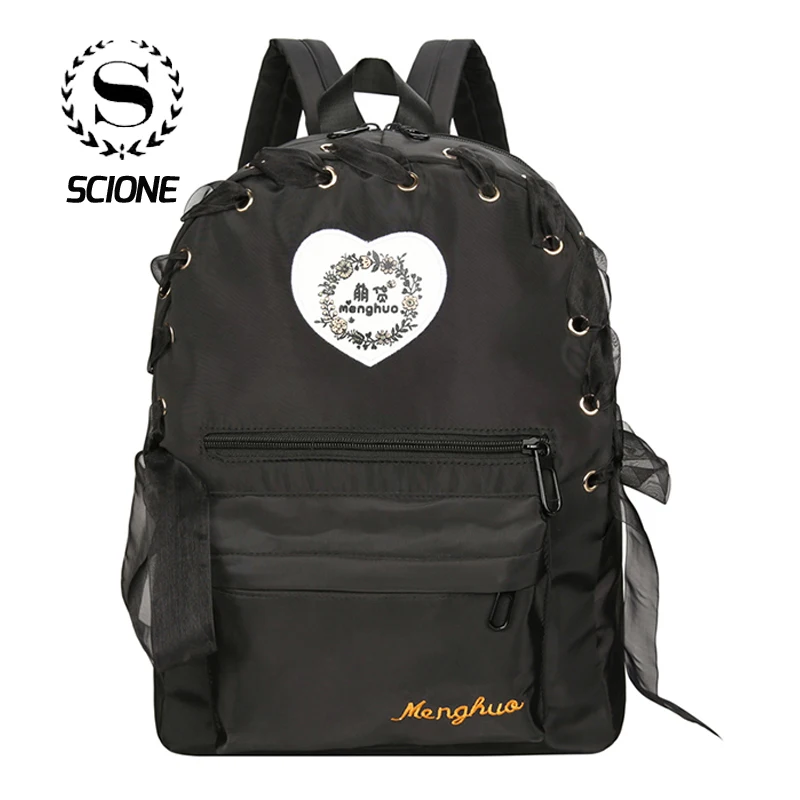 

Scione Harajuku Women Ribbon Pink Backpacks Embroidery Summer Candy Color Daily Bagpack For Teenager Girls School Shoulder Bags