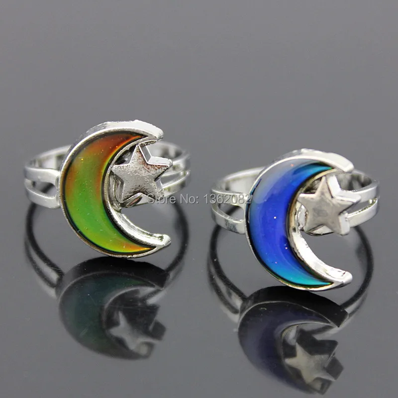 

Wholesale 20pcs Fashion Moon & Star Mood Rings Color Changing Emotion Temperature Rings Changeable Adjustable Finger Band MR93