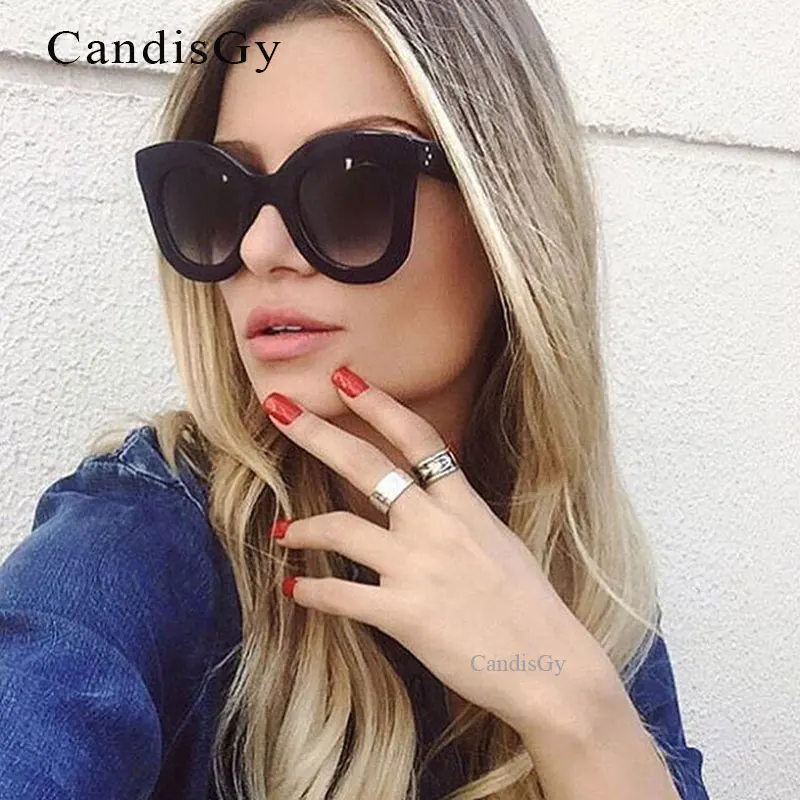 

CandisGY Female Brand Designer Cat Eye Fashion Women Sunglasses Sun Glasses Flat Top Shield Lady Cateye Super star Oversized