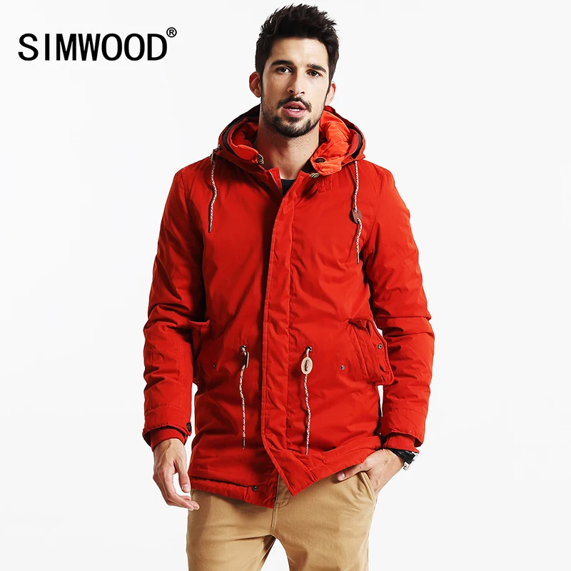 Мужская теплая длинная куртка SIMWOOD модная толстая повседневная парка брендовая