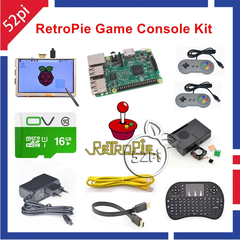 

52Pi 2017 Raspberry Pi 3 Model B 16GB Game Console Kit with 2pcs SNES Gamepads Controllers and 5 inch 800*480 Touch Screen