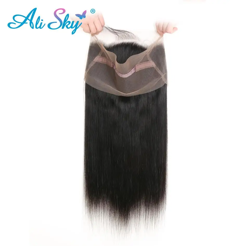 Brazilian Straight Hair 360 Lace Frontal Closure With Bundles Human Hair 3 Bundles With Closure Ali sky Frontal Nonremy 4 PCS Brazilian Straight Hair 360 Lace Frontal Closure With Bundles Human Hair 3 Bundles With Closure Ali sky Frontal Nonremy 4 PCS