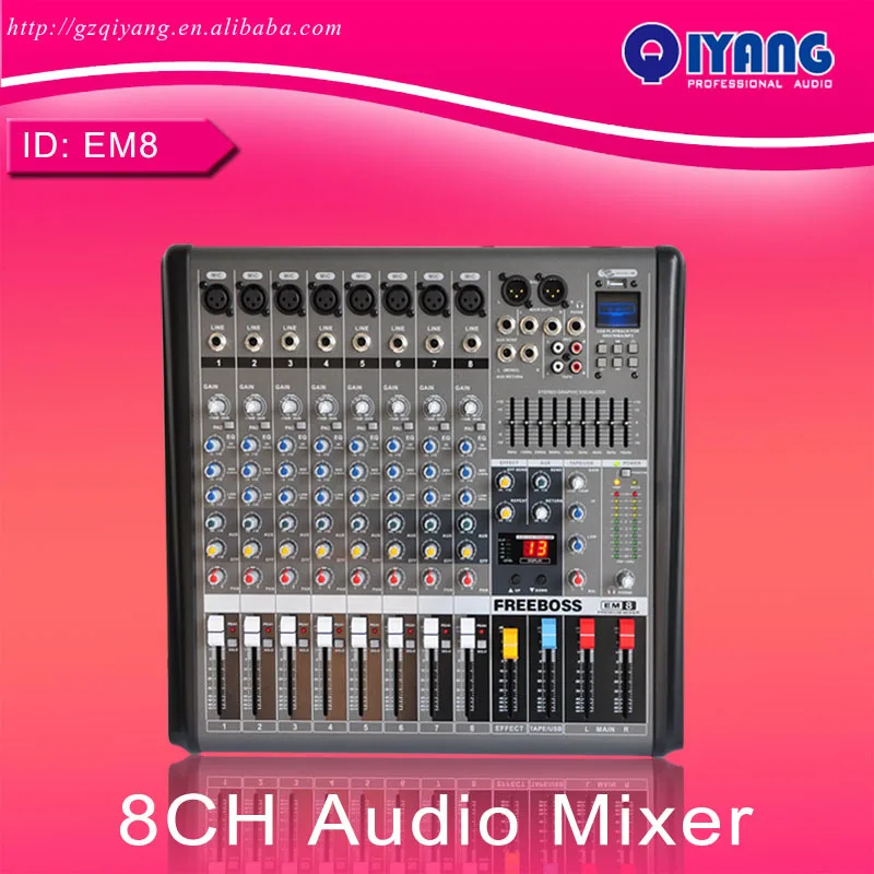

FREEBOSS Audio Mixer 8 Channels Professional DJ Console with 48V Phantom Sound Studio Mixer System DJ Mixer