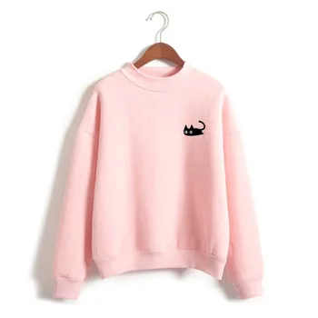 

Cute embroidery cat Hoodies women Sweatshirts harajuku O-neck Coat Autumn winter ladies casual pullover sweatshirt fenimina Tops