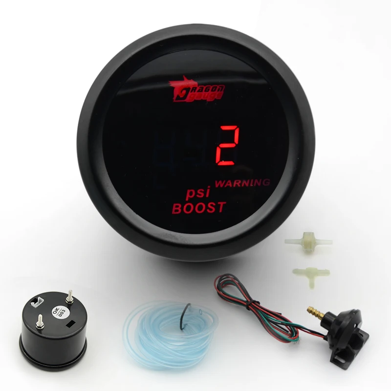 DRAGON GAUGE PSI 52MM Boost Turbo Gauge Digital Red led Black Casein