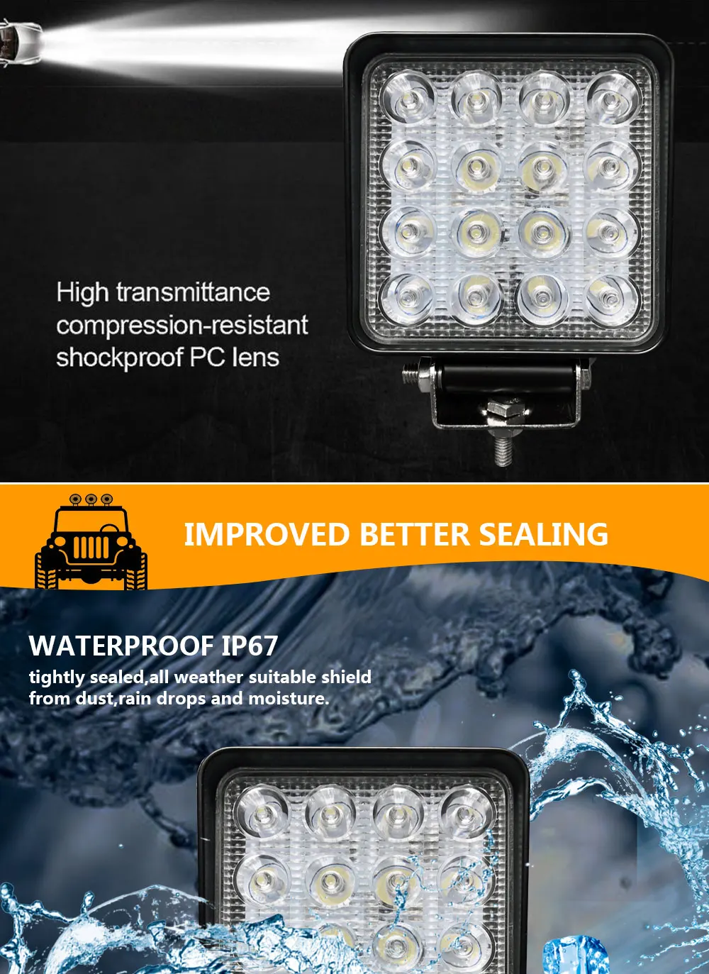 4INCH 48W LED WORK LIGHT 12V 24V flood lights beam for Off Road auto motorcycle headlight 4x4 SUV UAZ ATV rampe car driving lamp