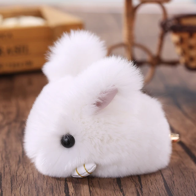 pom rabbit fur pom Fashion Real Bunny Keychain Handmade Cute Rabbit Fur