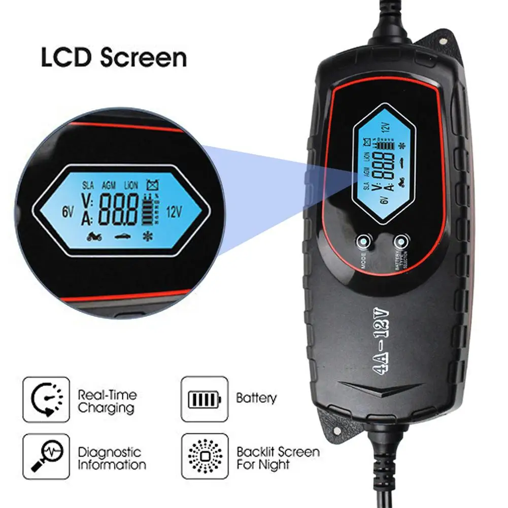 Car Battery Charger 4 Amp 6 / 12V, Intelligent And Automatic Maintainer With Multiple Protections, 8 Steps To Identify Charges
