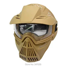 1X Mask Full Face CS Game Archery Shooting Practice Outdoor Sports Airsoft Paintball Protect Crystal Goggles Brown Khaki