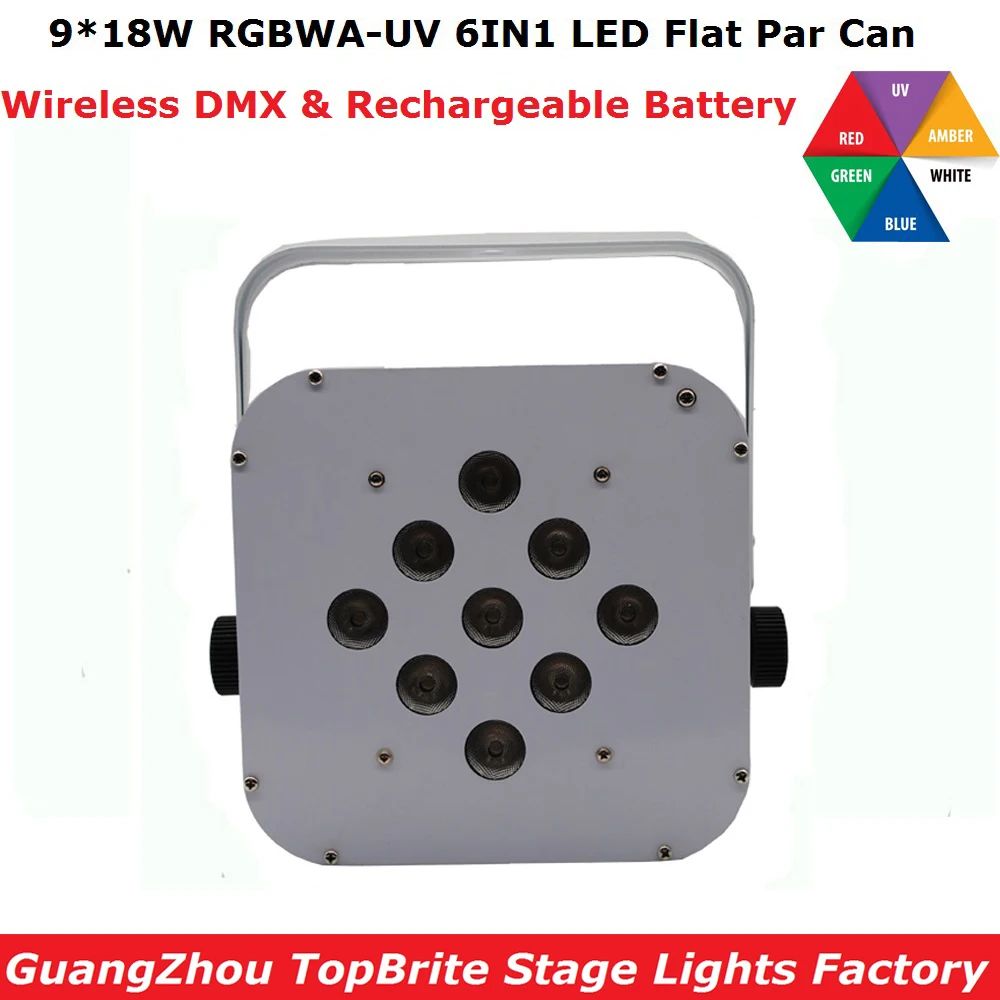 Дешевая цена 1 шт. светодиодный Par Can 9X18 Вт RGBWA-UV беспроводной DMX и батарея светодиодный плоский Par свет для сцены вечерние свадебные