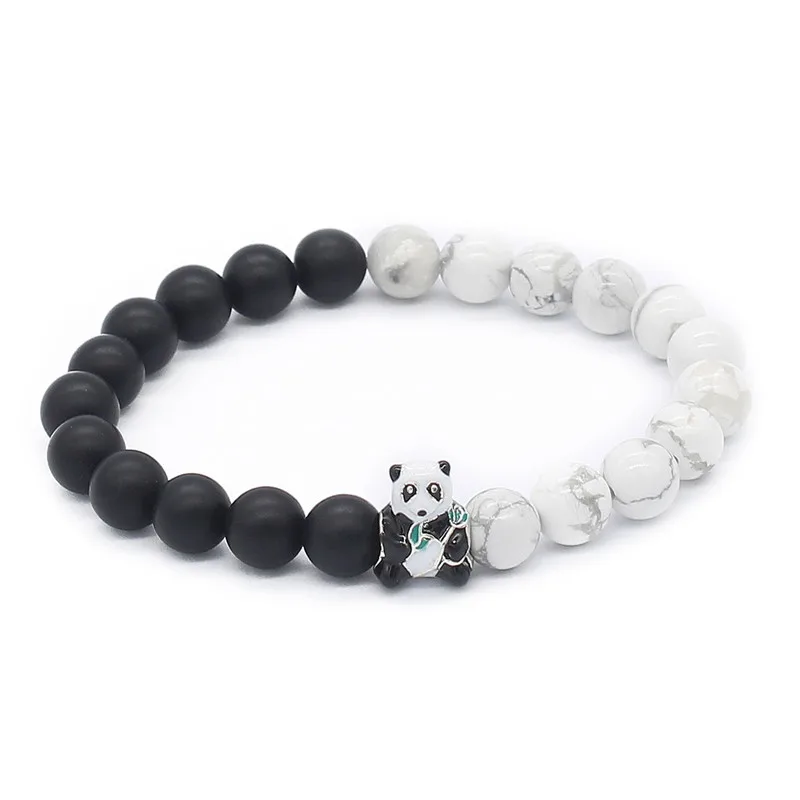 Poshfeel Lovely Panda Bracelet 8mm Natural Black & White Stone Beads