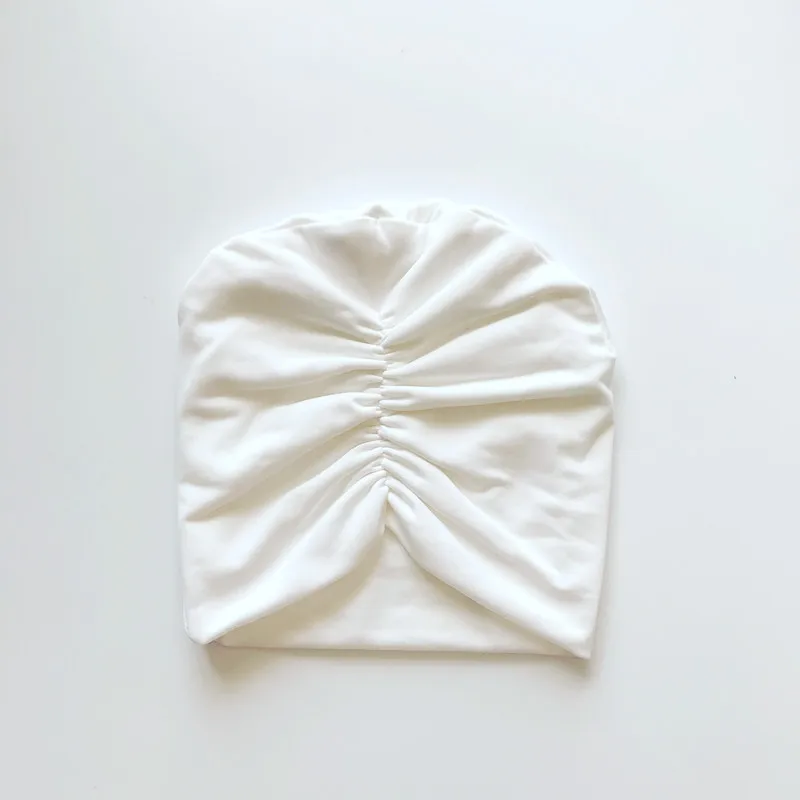 Модная Детская кепка, эластичные хлопковые Вязанные Шапочки для мальчиков и девочек, тюрбан, головной убор на весну, осень и зиму - Цвет: Белый