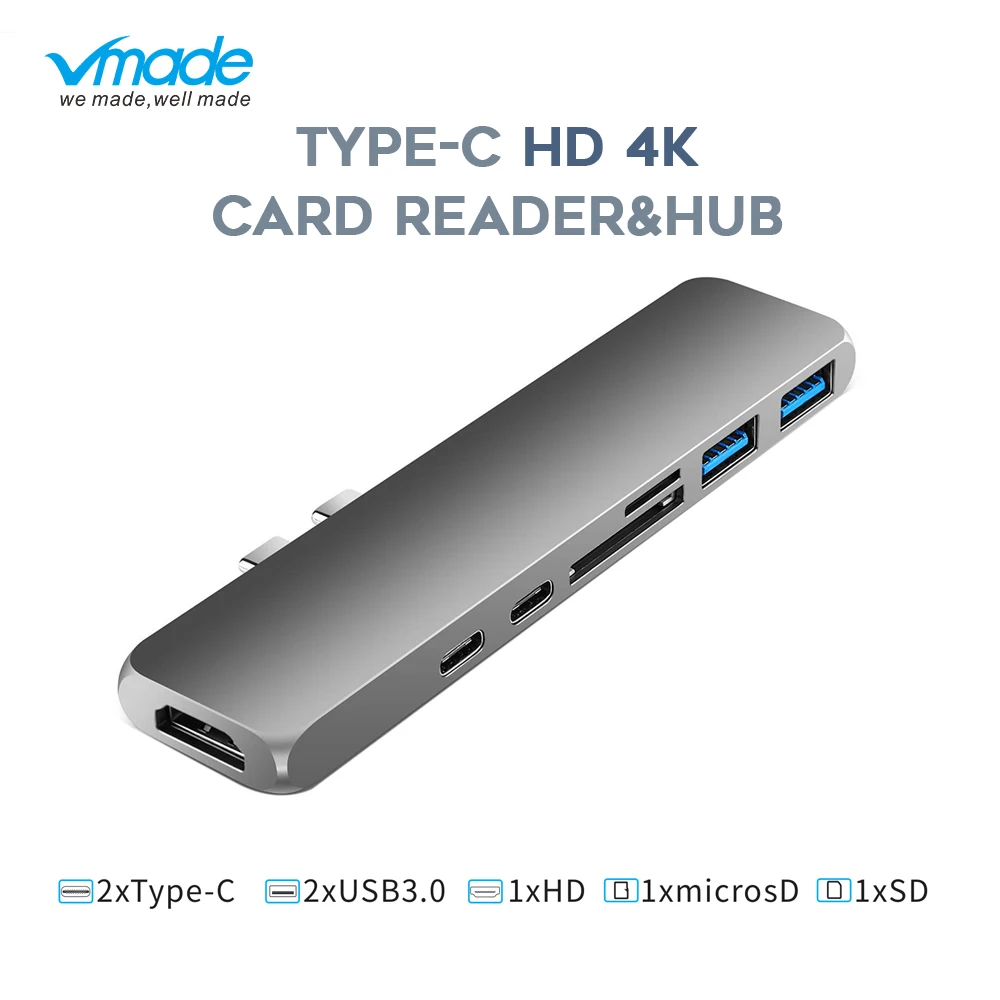 

Vmade Type-C USB-C 3.1 HUB Thunderbolt 3 HD 1080p 4K Power Mini Converter for MacBook Air 2018 or MacBook Pro Type-C 7-in-1 HUB