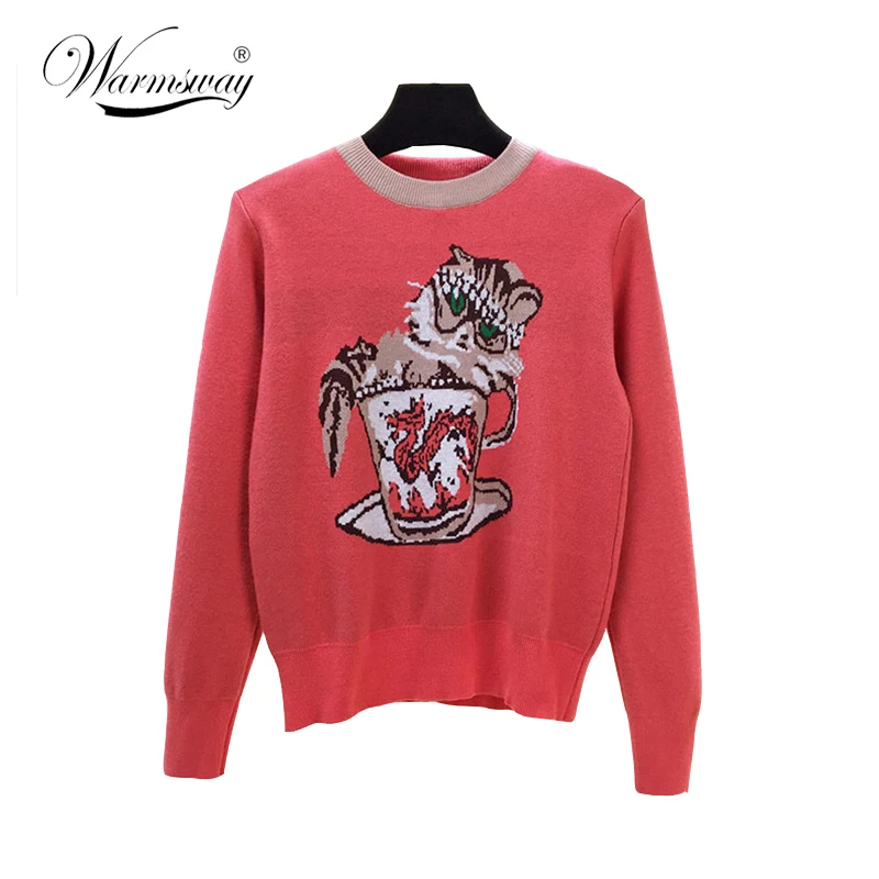 Harajuku Original Women Sweater Warm Cat Jacquard High Quality Small Size Winter Female Casual Pullover Knitted Tops  C-142