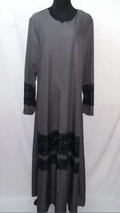 Новое Женское мусульманское длинное платье для девочки Длинная полная Длина кружевной кафтан джибаб абайя ганмент халат одежда - Цвет: Серый