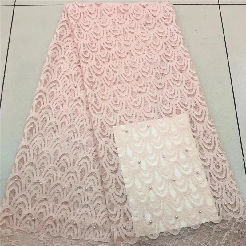 

Best Selling Nigerian French Net Lace Tulle Embroidered Swiss Voile African Lace Fabrics With Beads 5yards/lot