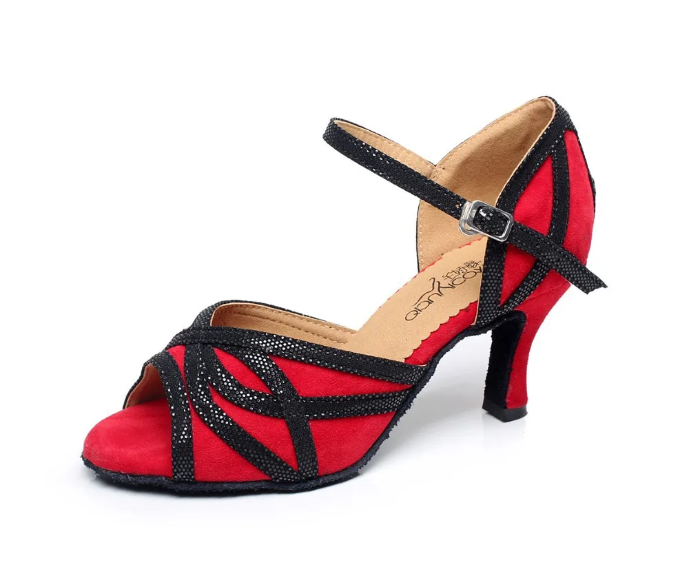 Women Ballroom Latin Dance Shoes in High heel 7.5cm Red Black Salsa