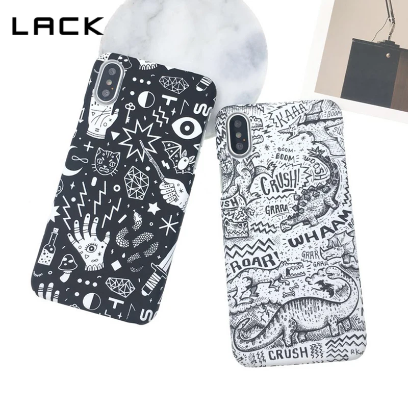 

LACK Cartoon Hard PC Phone Cases For iphone X Fashion Graffiti Dinosaur Case For iphoneX Slim Animal Letter Back Cover Coque Bag