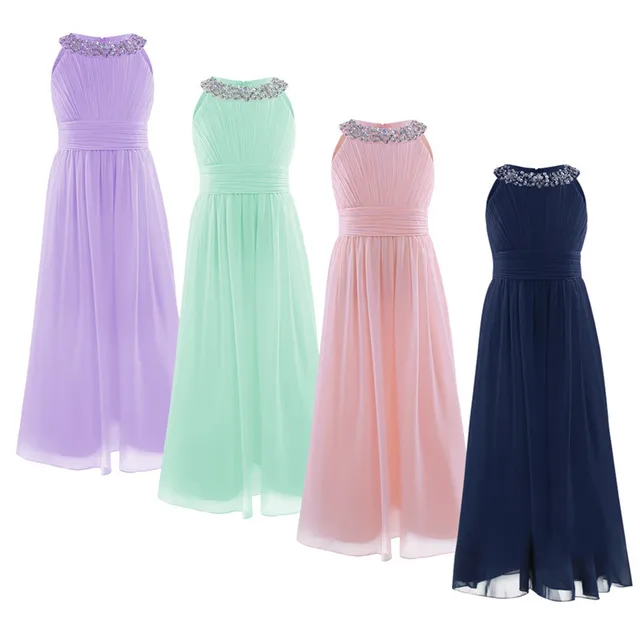4-14Y Kids Girls Embroidered Flower Formal Party Ball Gown Prom Princess Bridesmaid Wedding Children First Communion Tutu Dress 2