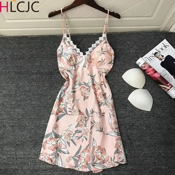 

Sexy Silk Nightgown Spring and Autumn Female New-style Backless Lace Hollowed-out Seductive Sling Nightgowns