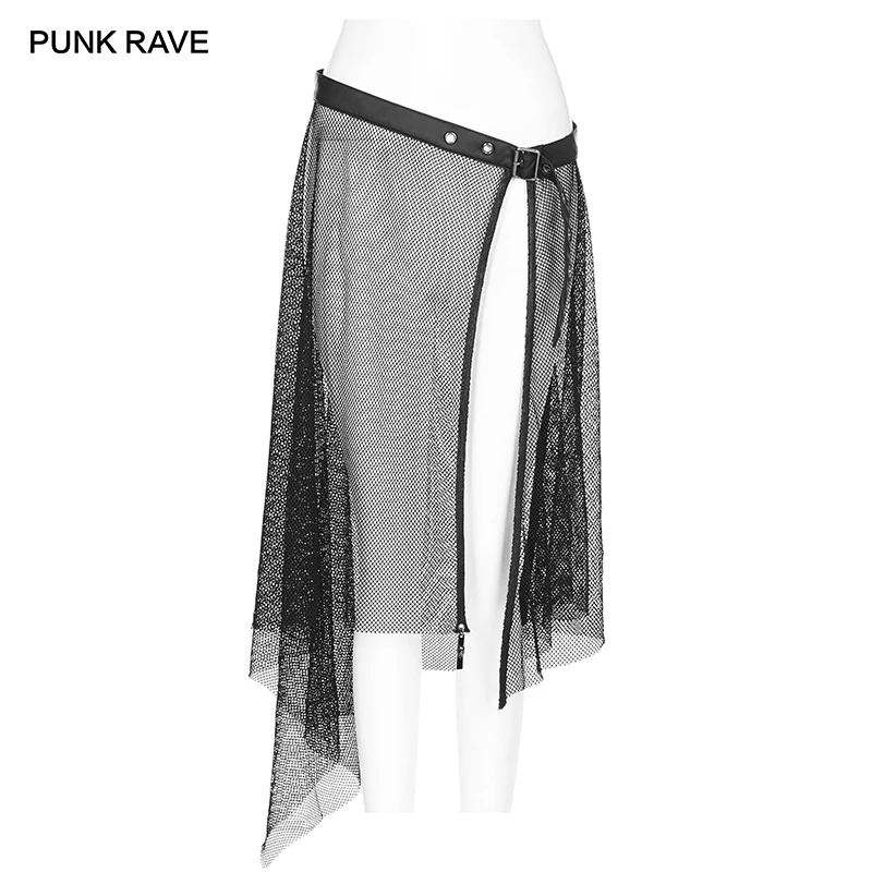 

PUNK RAVE Women's Individual Special Design Net Belt with Mesh for Women Hollow Out Fashion Women Black Skull Skirt Accessories