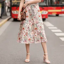 Лето-осень юбки женские 2018 новый элегантный Высокая талия в богемном стиле с принтом юбка женский плиссированные Повседневная юбка