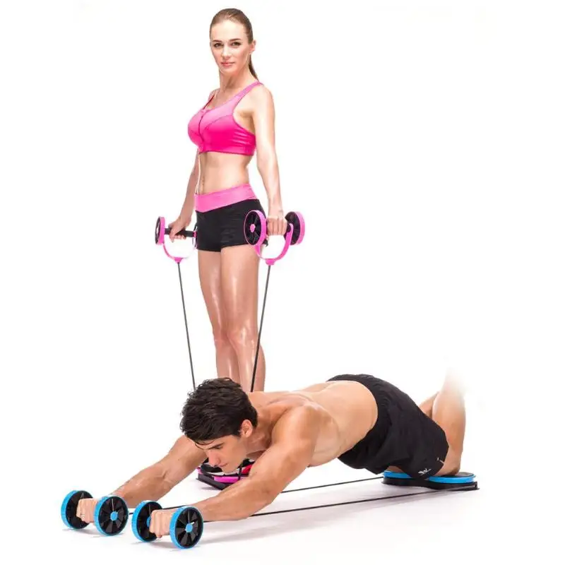 Ab Roller Wheel with Mat Abdominal Trainer Wheel Arm Waist Leg Exercise Multi-functional Resistance Pull Rope Fitness Equipment