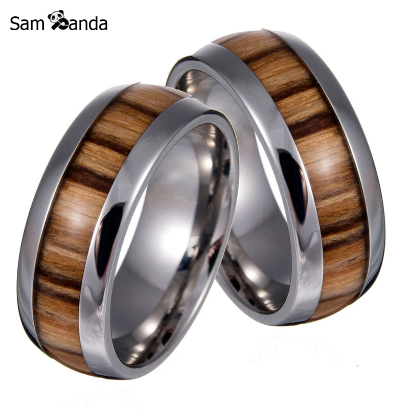 New Never Fade Vintage Titanium Stainless Steel Ring Wood Grain Ring