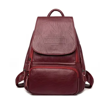 

2019 New Luxury Leather Backpack Women Shoulder Bag Rucksack Soft Large Capacity Sheepskin Leather Backpack Female Sac A Dos