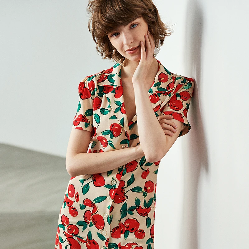 

Brand Fashion Women's High-end Luxury Summer Vintage Elegant Printed Lapel Short-sleeved Dress