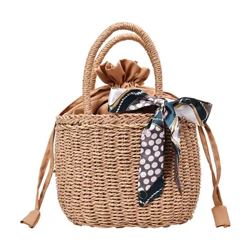 

Beach Straw Bags for Women 2019 New Summer Handmade Purse Women Handbag Weaving Tote Ladies Small Wrapped Rattan Bag