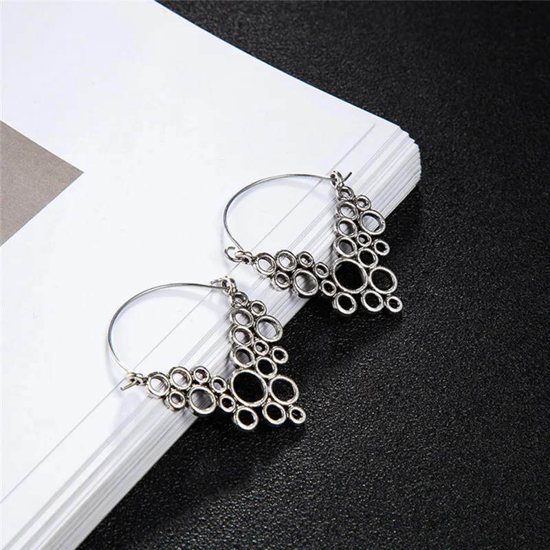 Elegant   Women Fashion Creative Geometric Alloy Hollow Size Round Earrings Boucle D'oreille Femme 2019 Hanging Earrings Y1# (6)
