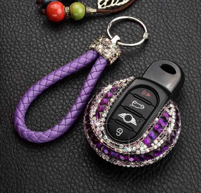 Подарок высокое качество роскошный Алмазный чехол для ключей для BMW MINI Cooper F56 F55 F54 F60 R55 R56 R59 R60 R61 ONE S Clubman чехол для ключей - Название цвета: Фиолетовый