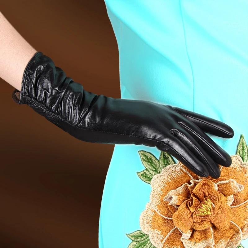 

High Quality Autumn Fashion Women Gloves Female Genuine Long Leather Gloves Winter Plus Velvet Warm Gloves Sheepskin Gloves